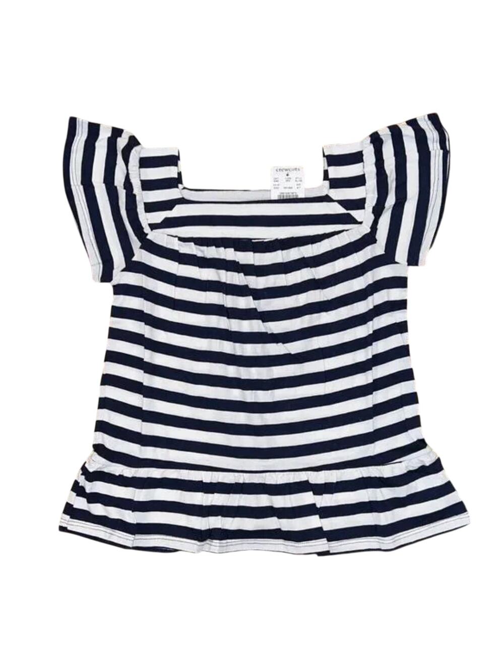 NWT J. Crew Girls' Navy & White Stripe Square-Neck Peplum Tee